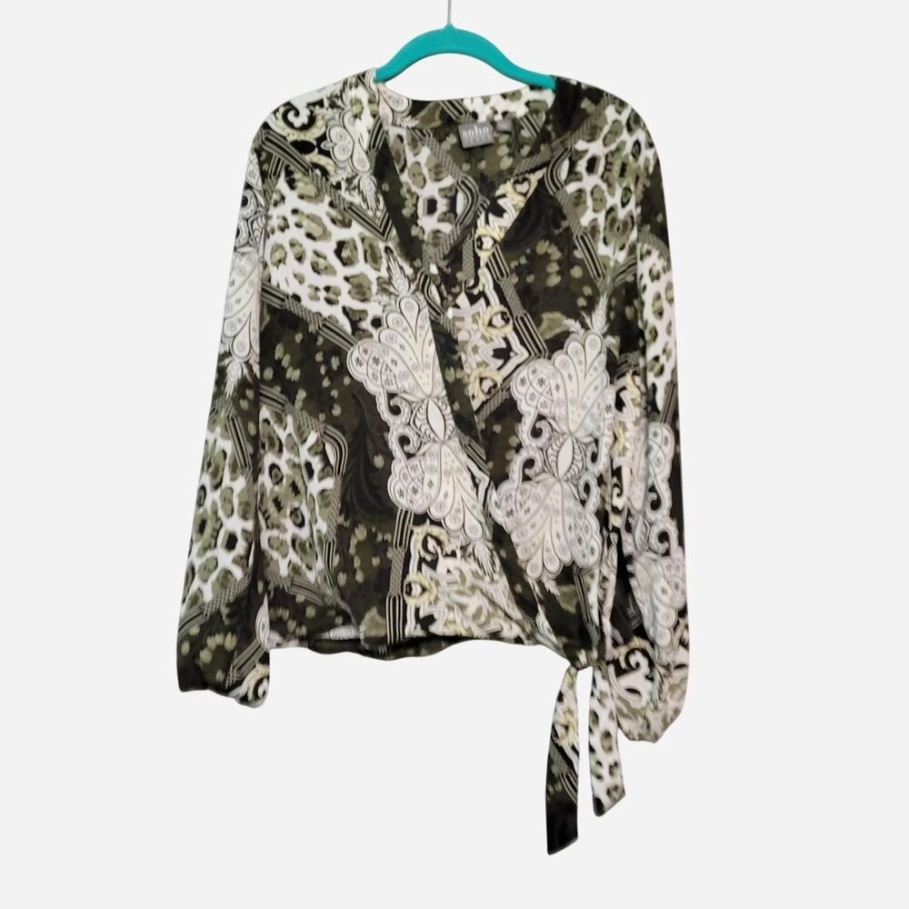 Soho Jeans Animal and Tapestry Print Blouse Tie Waist Office Boho Whimsy